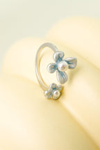 Twin Bloom Ring – Silver Enamel Flowers with Pearls - EenPorcelain