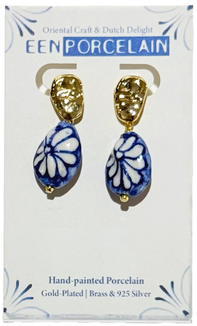 Unique Hand - Painted Porcelain Earrings | Blue Twisted Flower (Gaudí Inspired) - EenPorcelain