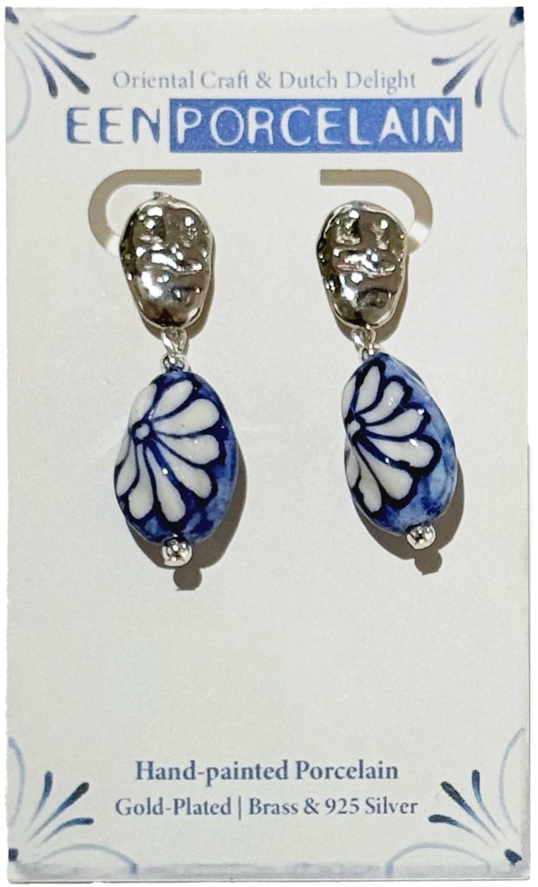 Unique Hand - Painted Porcelain Earrings | Blue Twisted Flower (Gaudí Inspired) - EenPorcelain
