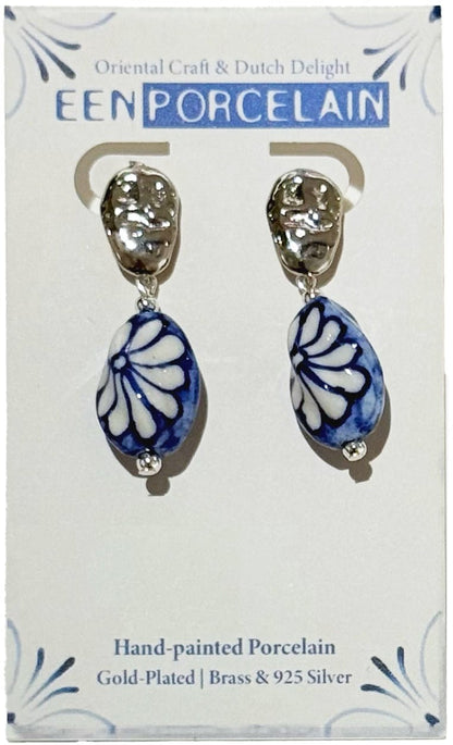 Unique Hand - Painted Porcelain Earrings | Blue Twisted Flower (Gaudí Inspired) - EenPorcelain