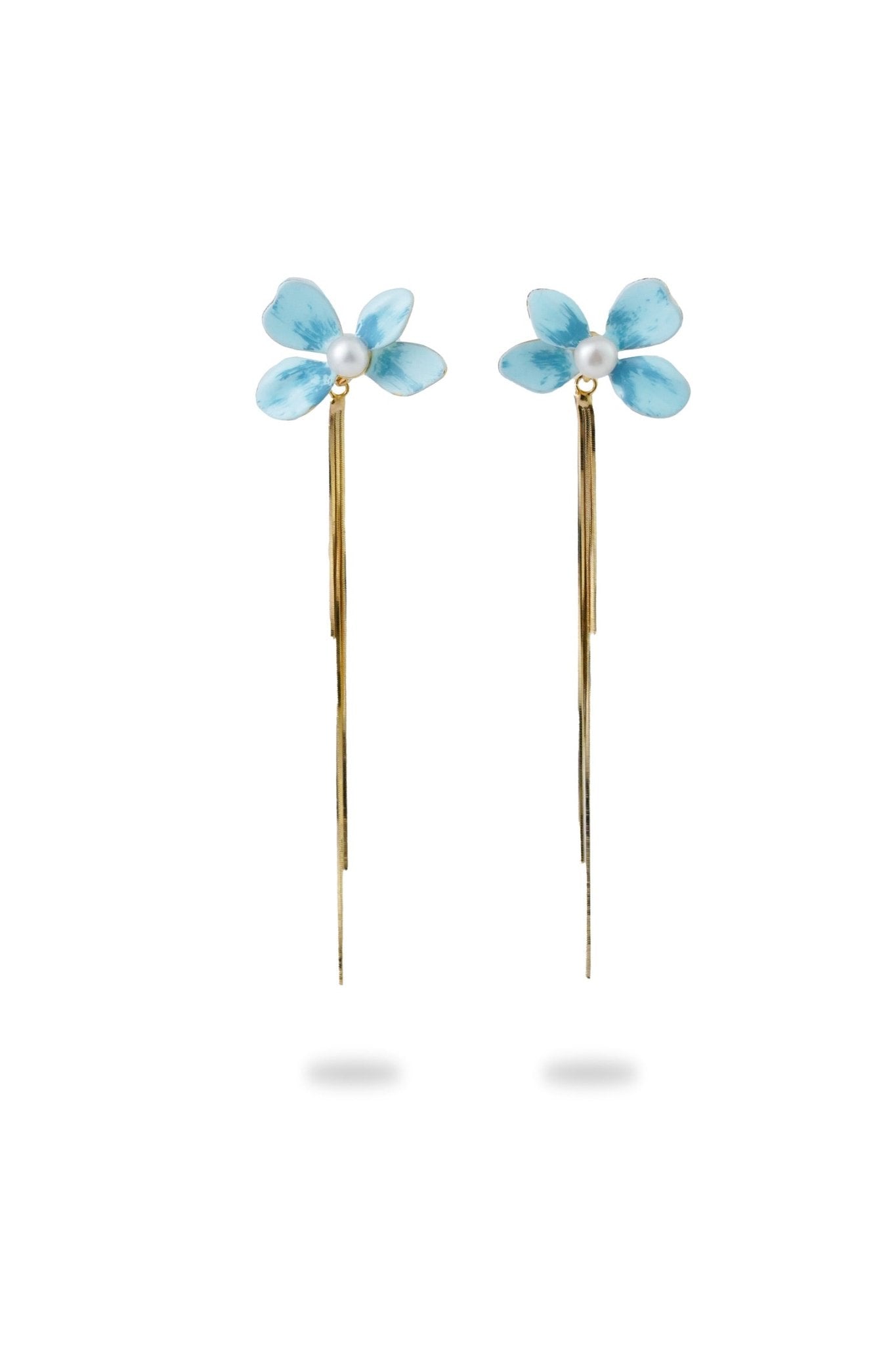 Varia Bloom Earrings – Enamel Flower with Detachable Gold Tassels - EenPorcelain