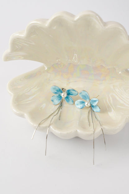Varia Bloom Earrings – Enamel Flower with Detachable Silver Tassels - EenPorcelain