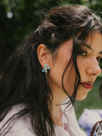 Varia Bloom Earrings – Enamel Flower with Detachable Silver Tassels - EenPorcelain