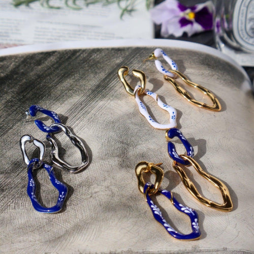 Varia Enamel 2 - in - 1 Earrings — Blue & Gold - EenPorcelain