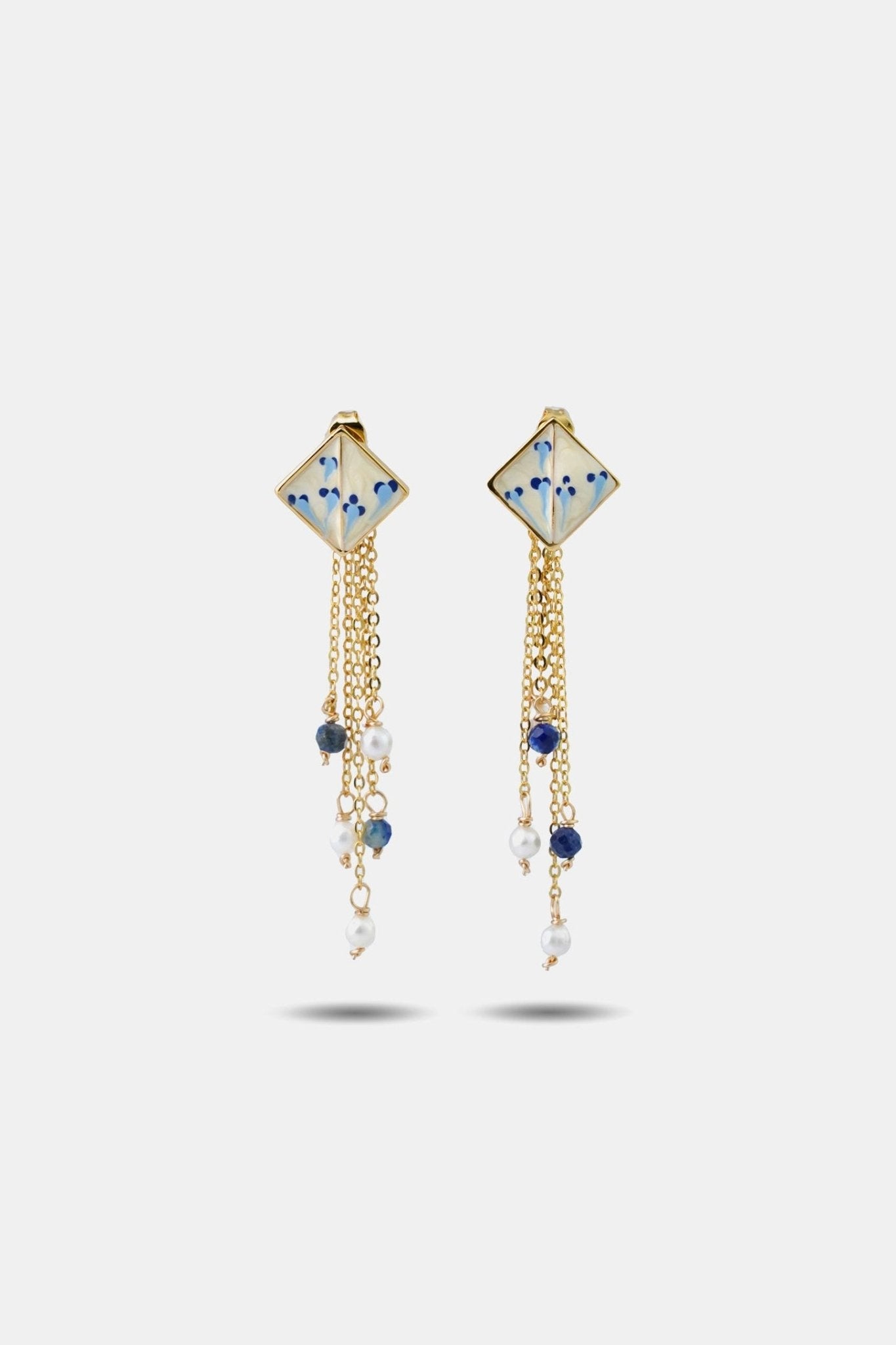 Varia Enamel Earrings – detachable Lapis & Pearl drop - EenPorcelain