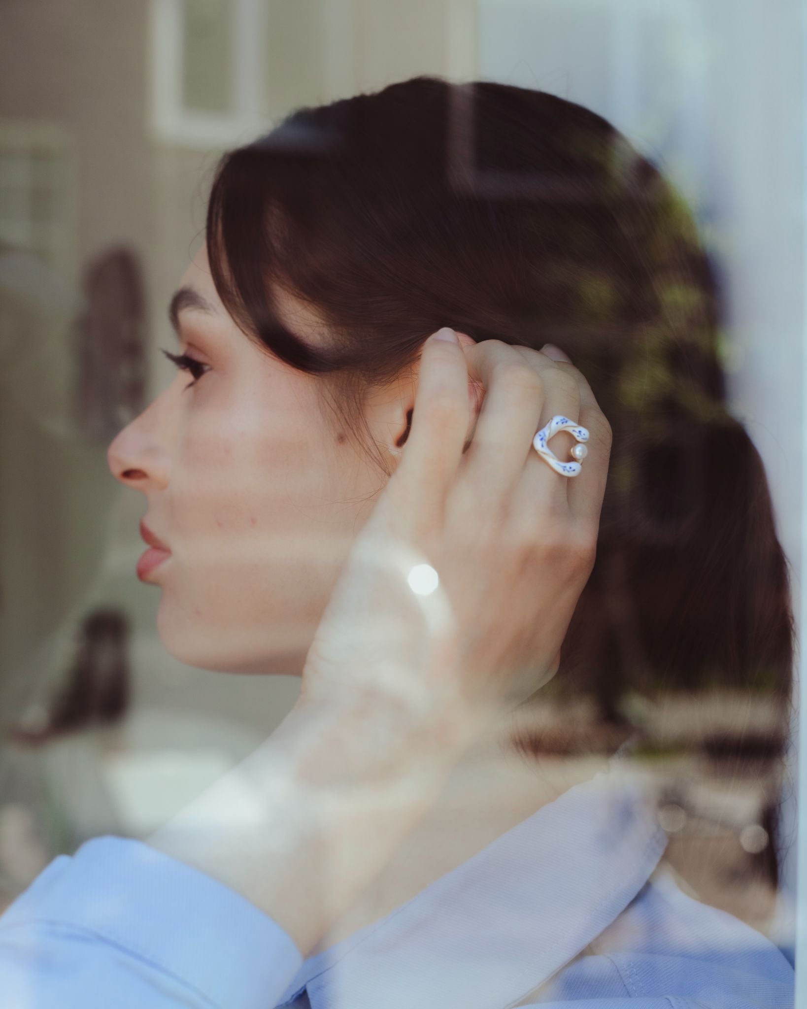Varia Flower Ring - Pearl - Silver Blue - EenPorcelain