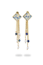 Varia Porcelain Pattern Earrings with Drop – Detachable Lapis & Pearl - EenPorcelain