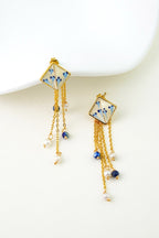 Varia Porcelain Pattern Earrings with Drop – Detachable Lapis & Pearl - EenPorcelain