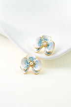 Viola Bloom Earrings – Enamel Flower with Pearl Accent - EenPorcelain