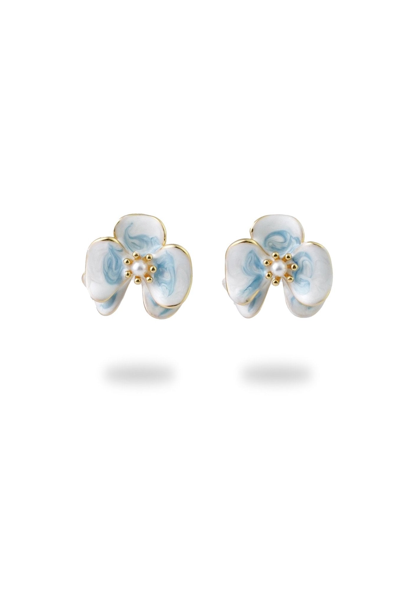 Viola Bloom Earrings – Enamel Flower with Pearl Accent - EenPorcelain
