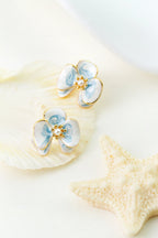 Viola Bloom Earrings – Enamel Flower with Pearl Accent - EenPorcelain