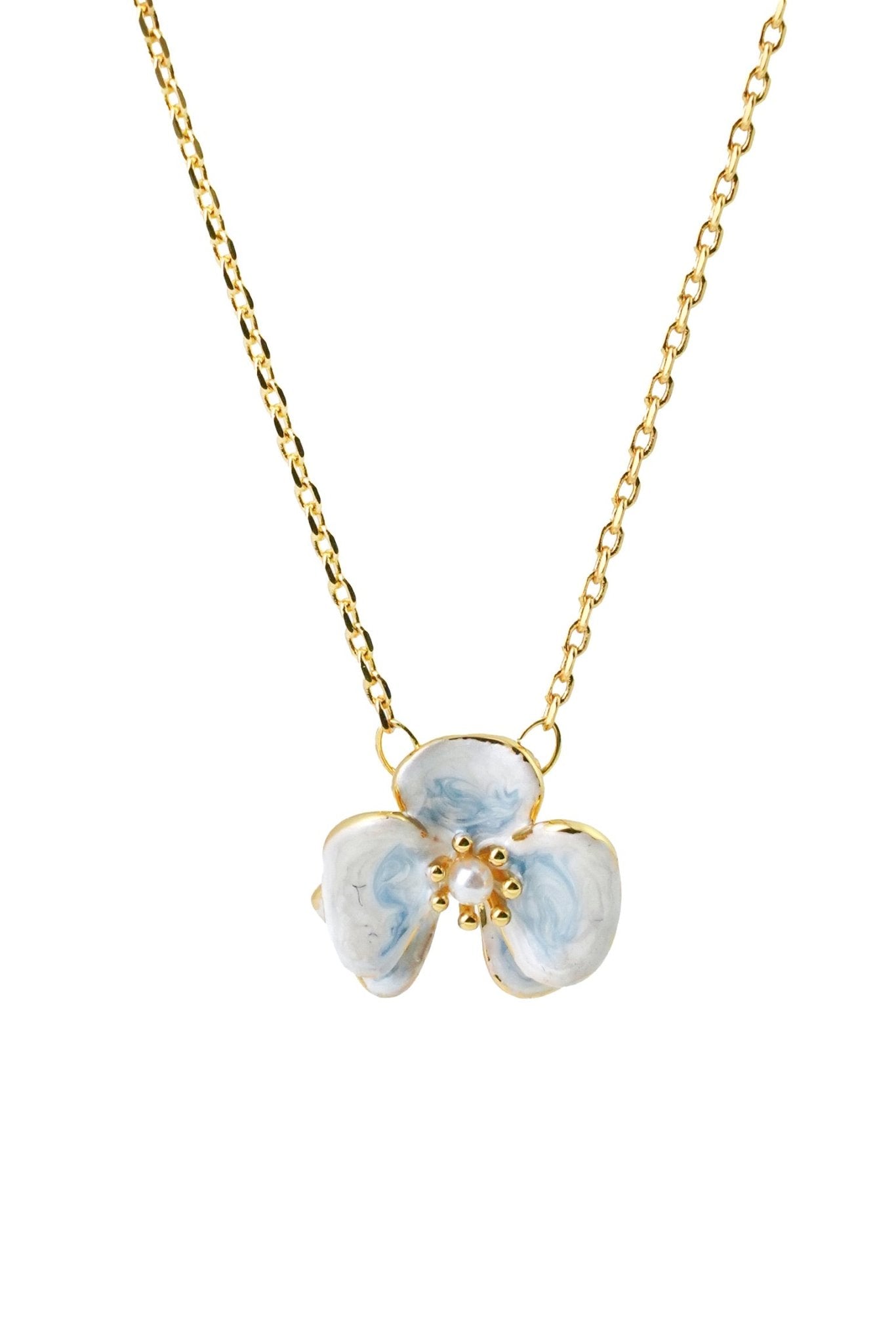 Viola Bloom Necklace – Enamel Flower & Pearl Pendant - EenPorcelain