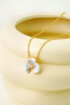 Viola Bloom Necklace – Enamel Flower & Pearl Pendant - EenPorcelain