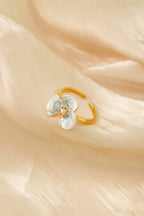 Viola Bloom Ring – Enamel Flower with Pearl Accent - EenPorcelain