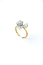 Viola Bloom Ring – Enamel Flower with Pearl Accent - EenPorcelain