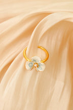 Viola Bloom Ring – Enamel Flower with Pearl Accent - EenPorcelain