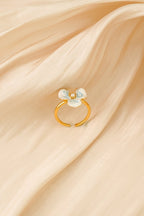 Viola Bloom Ring – Enamel Flower with Pearl Accent - EenPorcelain