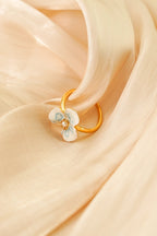 Viola Bloom Ring – Enamel Flower with Pearl Accent - EenPorcelain