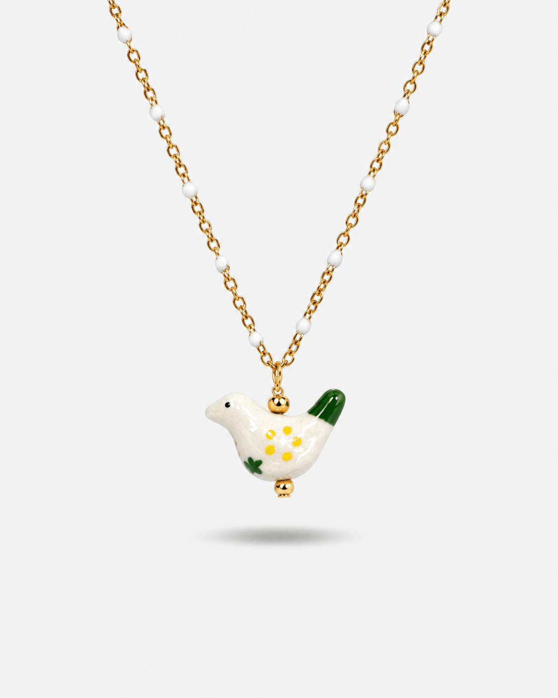 White Green Bird - New Design Necklace - EenPorcelain-Enamel Painted Jewelry