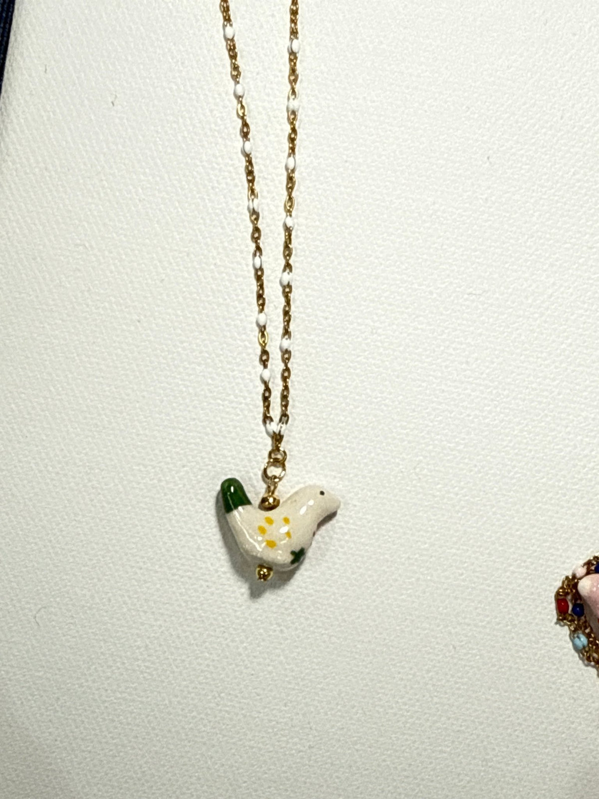 White Green Bird - New Design Necklace - EenPorcelain-Enamel Painted Jewelry